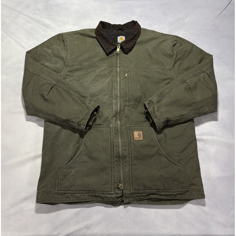 Vintage Carhartt C61 ARG Sandstone Ridge Coat XL Tall Army Green Sherpa Lined